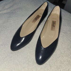Amalfi DIANE Dark Navy Blue Leather Low Heels Pumps Made in Italy Size 9